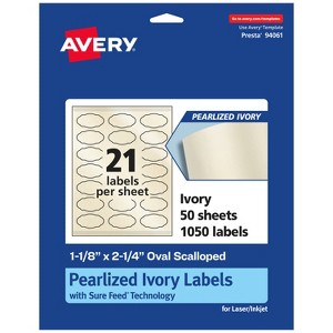 Avery Pearlized Ivory Oval Scalloped Labels with Sure Feed Technology, Print-to-the-Edge, 1-1/8" x 2-1/4" - 1 of 4