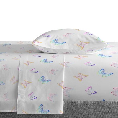 White Organic Cotton Twin Butterfly Sheet Set