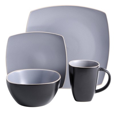 Gray Square Ceramic Dinnerware Set, Service for 4