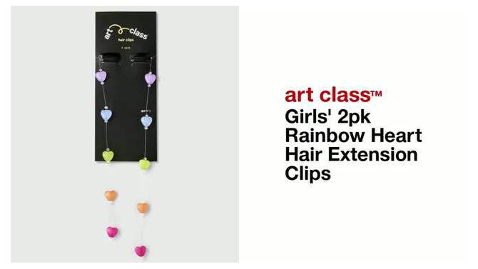 Girls&#39; 2pk Rainbow Heart Hair Extension Clips - art class&#8482;, 2 of 5, play video