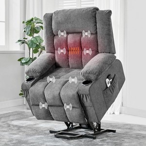 Wide Electric Power Lift Recliner Chair with Massage & Heat – Ideal for Seniors, 3 Positions, USB Charging, Cup Holders, Side Pockets - 1 of 4
