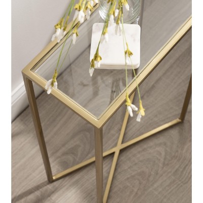 Elegant Gold and Glass 18.5" Slim Rectangular End Table