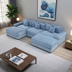 130" Corduroy Cloud U-Shaped Modular Sectional Sofa with Thick Cushions & 2 Ottomans - 1 of 4