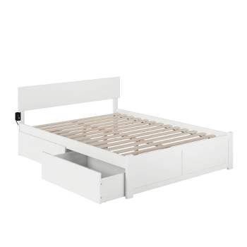 King Orlando Bed with Flat Panel Footboard and 2 Drawers White - AFI