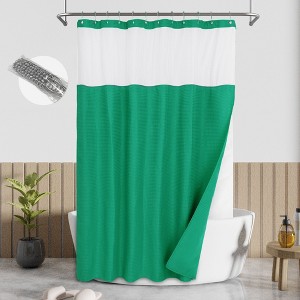 Textured Waffle Weave Shower Curtain with Snap In Liner and 12 Hooks - 1 of 4