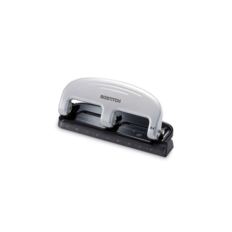 Bostitch 20-Sheet EZ Squeeze Three-Hole Punch, 9/32" Holes, Black/Silver, 1 of 7