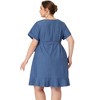 Agnes Orinda Women's Plus Size Belt Waist Ruffle Hem Chambray Shirt Dress - 4 of 4