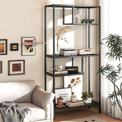 Munora - 4-Tier Industrial Metal Bookshelf - Modern Black Steel Frame - 70.87"H for Living Room & Office