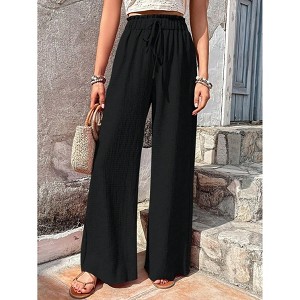 Womens Pants Casual Wide Leg Pants Elastic High Waist Long Pants - 1 of 4