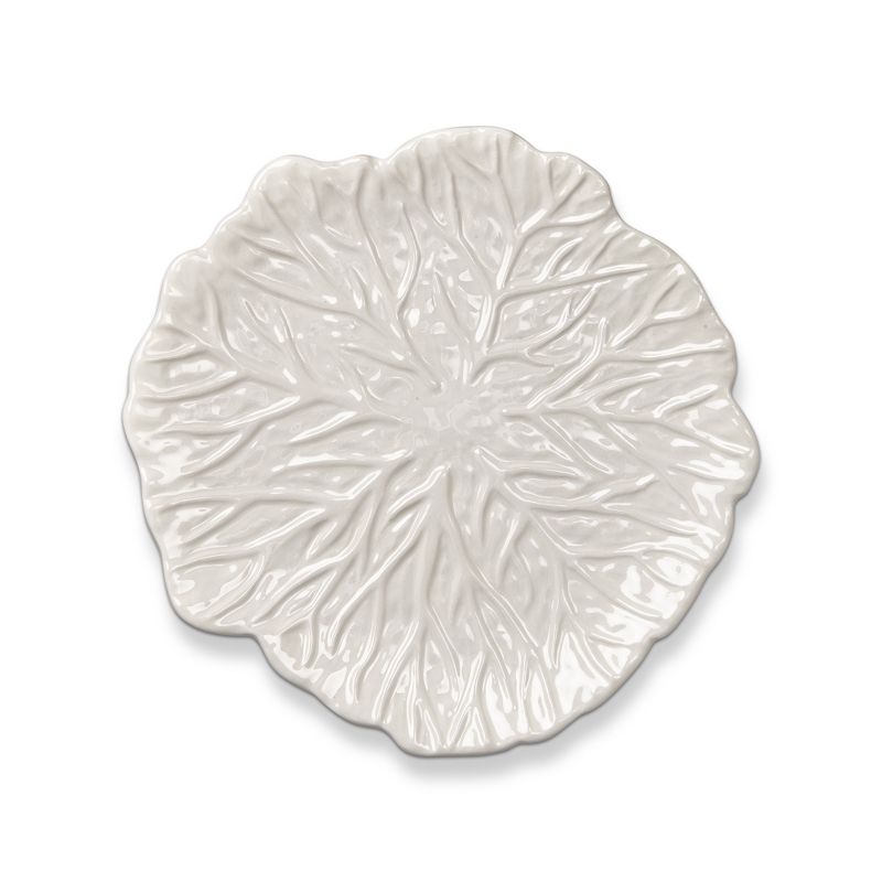 TAG 8.3" White Cabbage Leaf Stoneware Ceramic Appetizer Plate Round Dishwasher Safe White, 1 of 3
