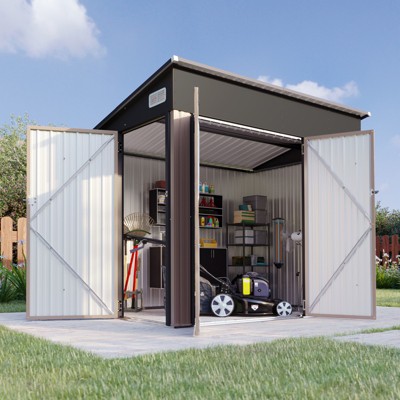Aoxun Outdoor Storage Shed, Metal Shed with Triple Doors for Backyard, Patio, Lawn