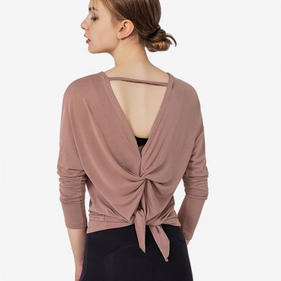 Anna-Kaci Women's Long Sleeve Twist Back Open Back Active Top