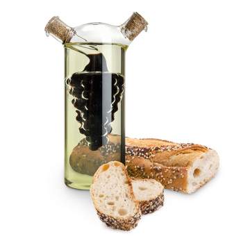 Twine Living 2-In-1 Oil & Vinegar Dispenser Cruet Bottle with Cork Stoppers, Hand Blown Glass, Clear Finish