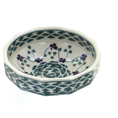 Blue Rose Polish Pottery Sage Floral Small Angular Bowl