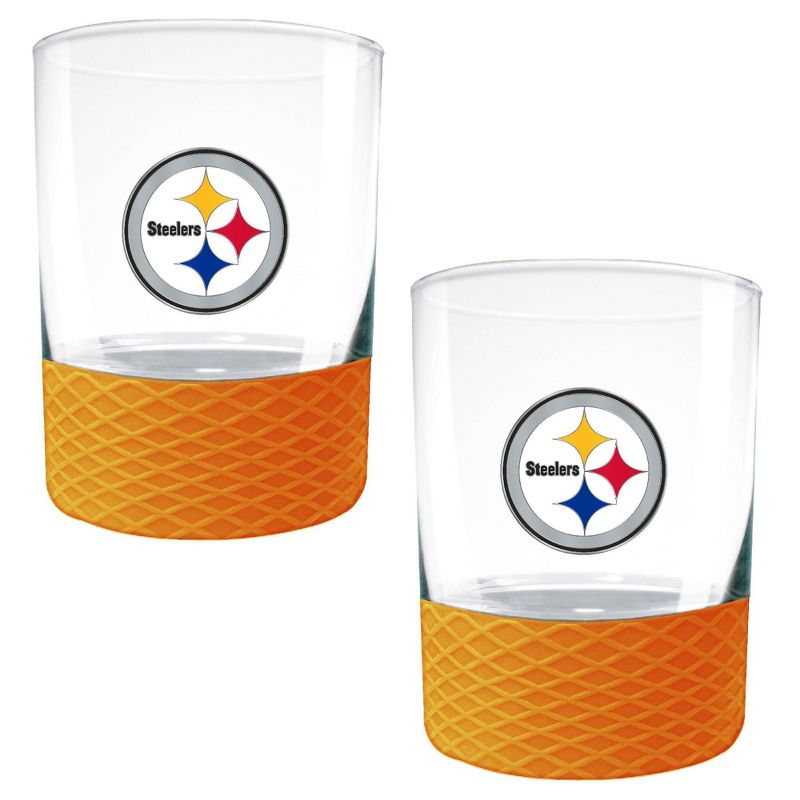 NFL Pittsburgh Steelers 14oz Rocks Glass Set with Silicone Grip - 2pc, 1 of 2