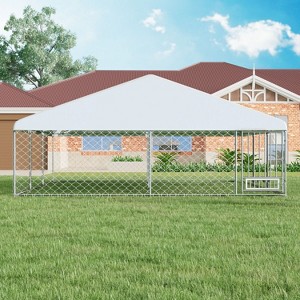 EROMMY 15x15ft Large Outdoor Dog Kennel, Waterproof Cover and Rotating Feeder, Galvanized Steel Metal with Lockable Door - 1 of 4
