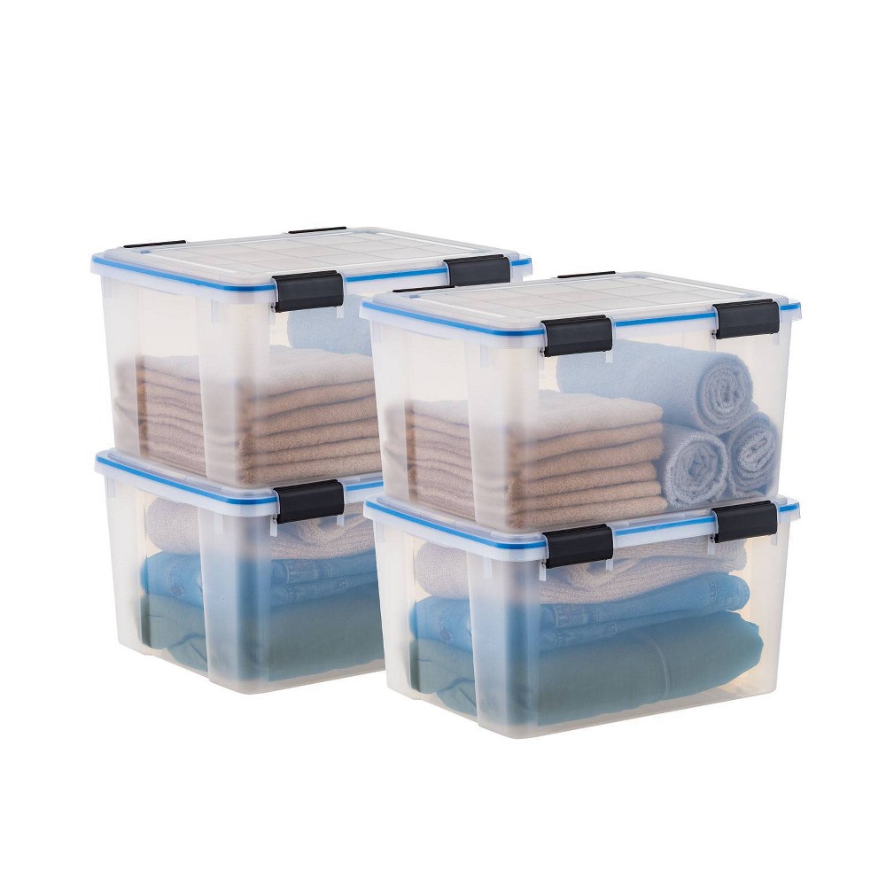 IRIS 44qt Plastic Storage Bins with Sealed Lids Clear Gasket Box Airtight Containers 4pk