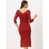 Allegra K Women's Elegant V Neck 3/4 Sleeve Lace Mermaid Bodycon Dress - 4 of 4