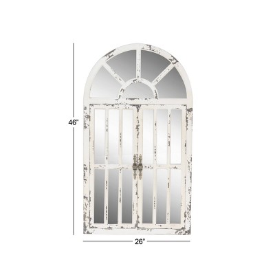 Vintage Farmhouse 26x46 Distressed White Wooden Arched Wall Mirror