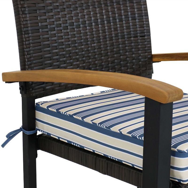 Sunnydaze Outdoor Rattan and Acacia Wood Carlow Patio Dining Set with Table, Chairs, and Seat Cushions - 7pc, 6 of 10