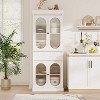70" White Tall Storage Cabinet - Modern Pantry Storage Solution with Oval Glass Doors & Adjustable Shelves for Kitchen, Living Room - 2 of 4