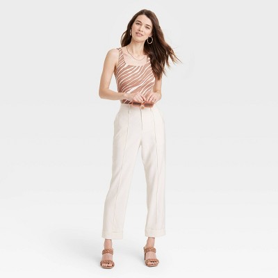 Women's High-Rise Slim Fit Effortless Pintuck Ankle Pants - A New Day  Off-White 8