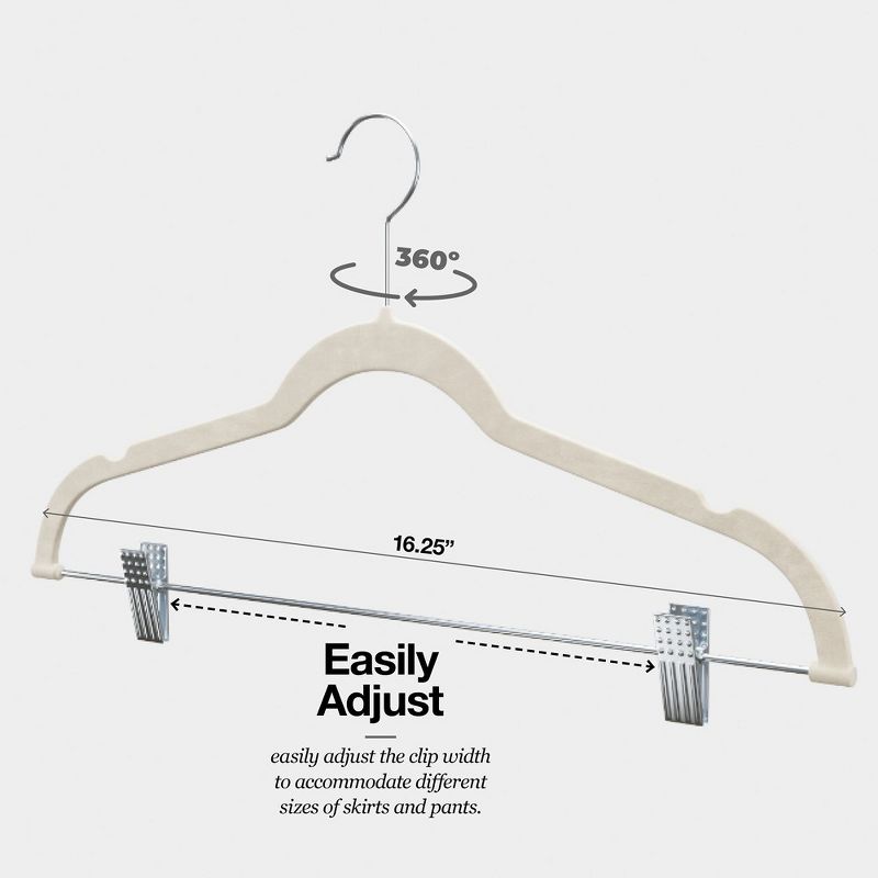 10-pack Velvet Hanger - Ultra-Thin Ivory Hangers with Clips - Non-slip Hangers for Skirts and Pants - Homeitusa, 4 of 8