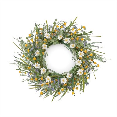 Mixed Daisy and Lavender Floral Wreath 22"D