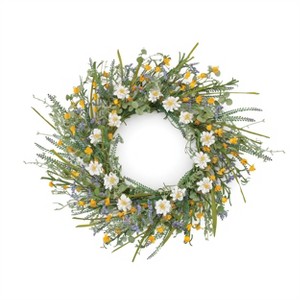 Mixed Daisy and Lavender Floral Wreath 22"D - 1 of 3