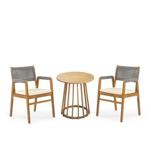 Christopher Knight Home Vista 3 Pieces Patio Acacia Wood Dining Set with Cushions - 1 of 4
