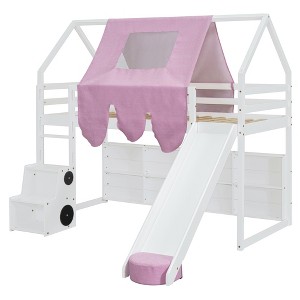 TiramisuBest Twin size Wooden Loft Bed House-shaped Frame with a Tent - White Plywood,Solid Design - 1 of 4