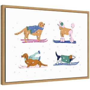 Kate & Laurel All Things Decor Sylvie Framed Canvas Ski Dogs 1 by Krissy Mast - 1 of 4