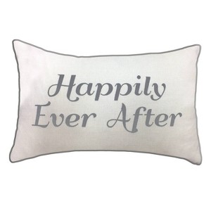 14"x21" Celebrations Embroidered 'Happily Ever After' Lumbar Pillow Cream/Gray - Edie@Home: Romantic Gift, Indoor Decor - 1 of 3
