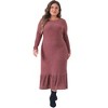 Agnes Orinda Women's Plus Size Long Sleeve Crew Neck Ruffled Hem Ribbed Knit A Line Mixi Dresses - 3 of 4