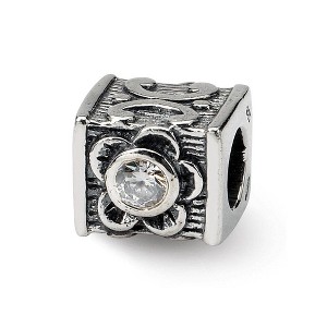 Black Bow Jewelry Square Floral Sterling Silver & CZ Bead Charm - 1 of 3