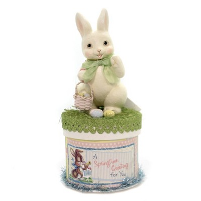 Easter 8.5" Retro Bunny On Box Basket Eggs Springtime Greeting  -  Decorative Figurines