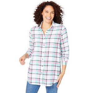 Woman Within Women's Plus Size Classic Flannel Shirt - 1 of 4