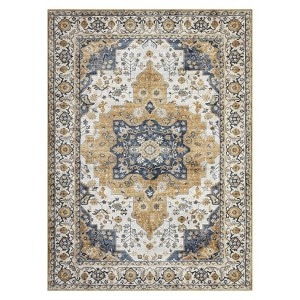 Washable Vintage Floral Area Rug for Living Room Bedroom, Soft Non Slip Floor Carpet for Dining Room Home Office - 1 of 4
