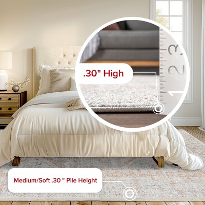 Elegant Gray Floral 62''x26'' Synthetic Easy-Care Area Rug