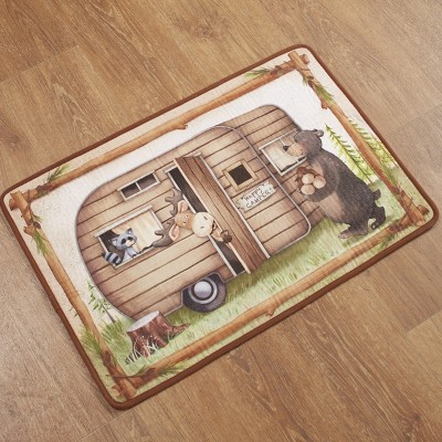 Lakeside Woodland Creatures Bathroom Mat with with Camping Bear, Moose, Racoon