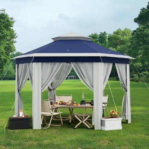 Outdoor Patio Gazebo 13'x13' with Expansion Bolts, Heavy Duty Party Tent & Shelter with 6 Zippered Mesh Netting - 1 of 4