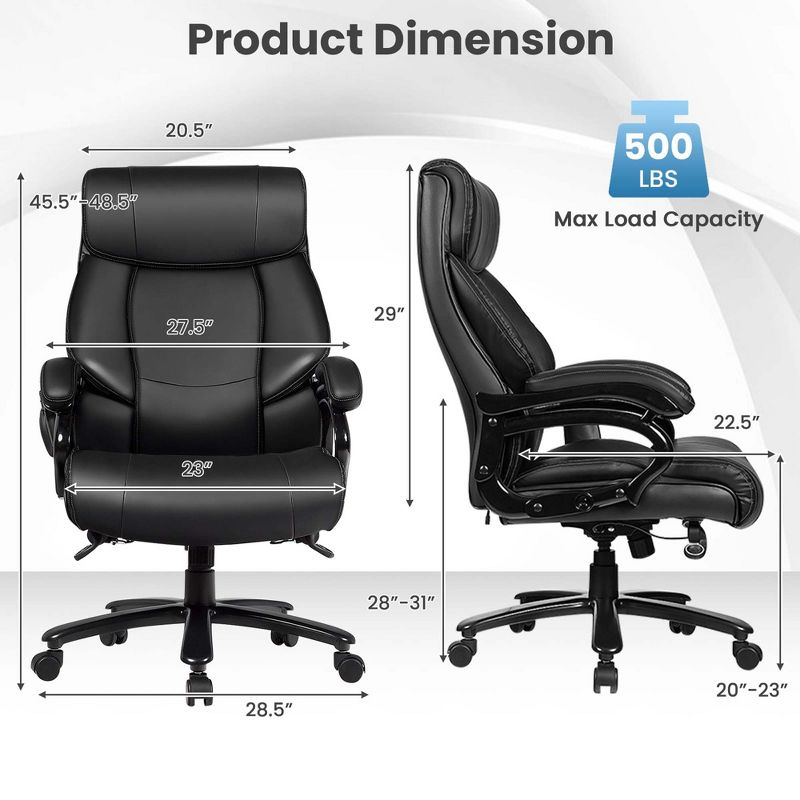 Costway Big and Tall Office Chair 500lbs with 6-Point Massage Wide Seat & Padded Armrests, 3 of 11