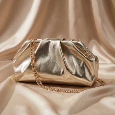 Сумки INSPIRE CHIC Vegan Leather Clutch Purse for Women Soft Pleated PU Evening Clutch with Detachable Chain Light Gold 11*1.9*6.3 inches — фото 3