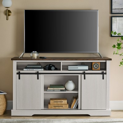 HDZNVF TV Stand for 65 Inch TV, Entertainment Center with Storage Cabinets and Sliding Barn Door, Brown