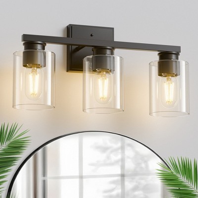 YANSUN 18 in. 3-Light Black Vanity Light with Clear Glass Shades for Bathroom