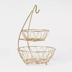 Iron Wire 2-Tier Fruit Basket with Banana Hanger Gold - Threshold™