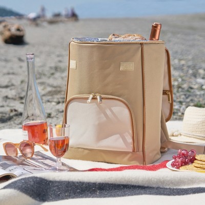 Twine Insulated Cooler Backpack, Wine Tote, Insulated Liner, Shoulder Straps, 2 Front Pockets, Includes Corkscrew, Beige, Set of 1 — фото 2