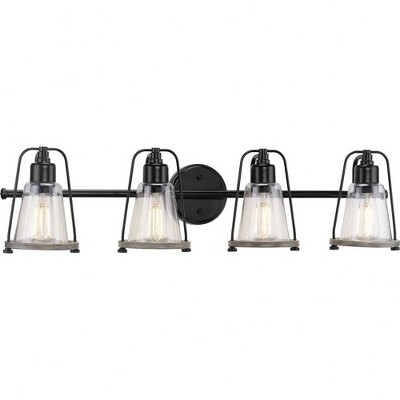 Progress Lighting Conway 4-Light Bath Vanity Light, Steel, Matte Black, Clear Seeded Glass