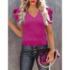 Clearlove Puff Short Sleeve Sweater for Women Tops 2025 Knit V Neck Shirt Blouses - 3 of 4