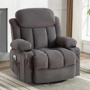 PAGED Modern Swivel Massage Recliner Chair with Heating, Rocking Chair with 2 Cup Holders, Side Pocket and USB Port for Living Room, Bedroom - 1 of 4